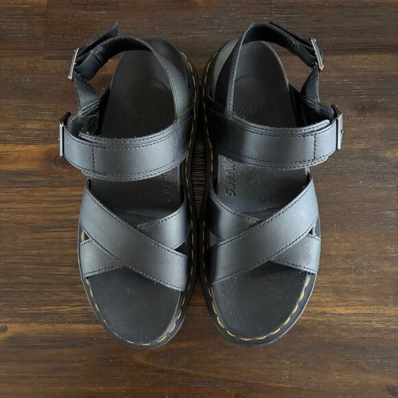 DR. MARTENS | VOSS II Black Leather Strap Sandals Sz 9 - Picture 1 of 6